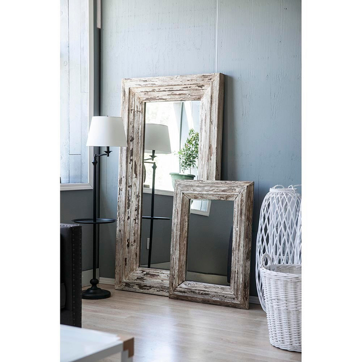 Boho Aesthetic 30x2x39" Rectangle Wall Accent Mirror with Distressed Wood Frame | Biophilic Design Airbnb Decor Furniture 