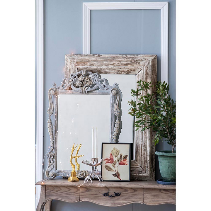 Boho Aesthetic 30x2x39" Rectangle Wall Accent Mirror with Distressed Wood Frame | Biophilic Design Airbnb Decor Furniture 