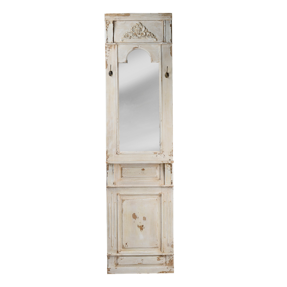Boho Aesthetic 20" x 76" Classic Vintage Antique White Wall Mirror, French Country Wall Decor | Biophilic Design Airbnb Decor Furniture 