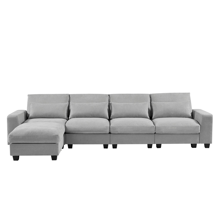 Boho Aesthetic Modern Large L-Shape Feather Filled Sectional Sofa,  Convertible Sofa Couch with Reversible Chaise for Living Room | Biophilic Design Airbnb Decor Furniture 