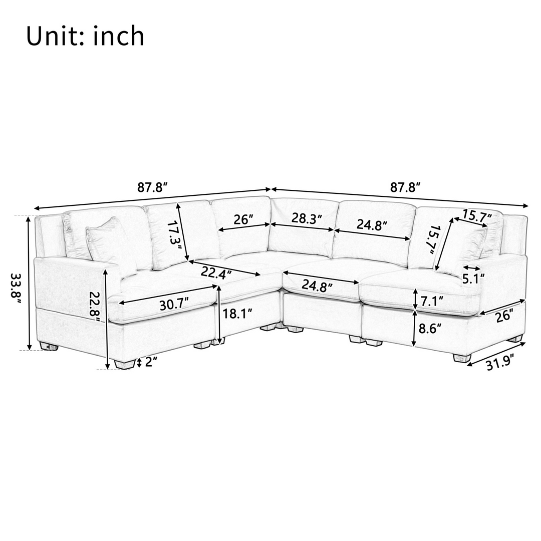 Boho Aesthetic Sectional Modular Sofa with 2 Tossing cushions and Solid Frame for Living Room | Biophilic Design Airbnb Decor Furniture 