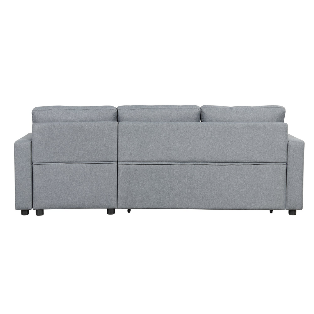 Boho Aesthetic Upholstery  Sleeper Sectional Sofa Grey with Storage Space, 2 Tossing Cushions | Biophilic Design Airbnb Decor Furniture 