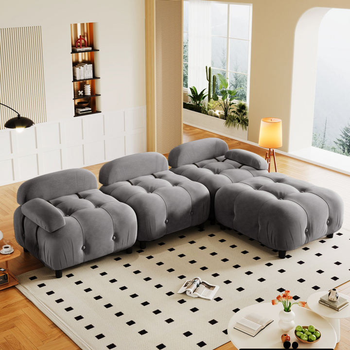 Boho Aesthetic Le Havre | Upholstery Modular Convertible Sectional Sofa, L Shaped Couch with Reversible Chaise | Biophilic Design Airbnb Decor Furniture 