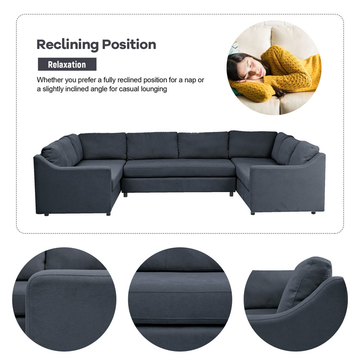 Boho Aesthetic 3 Piece Modern Luxury Upholstered U-Shaped Large Sectional Sofa | Biophilic Design Airbnb Decor Furniture 