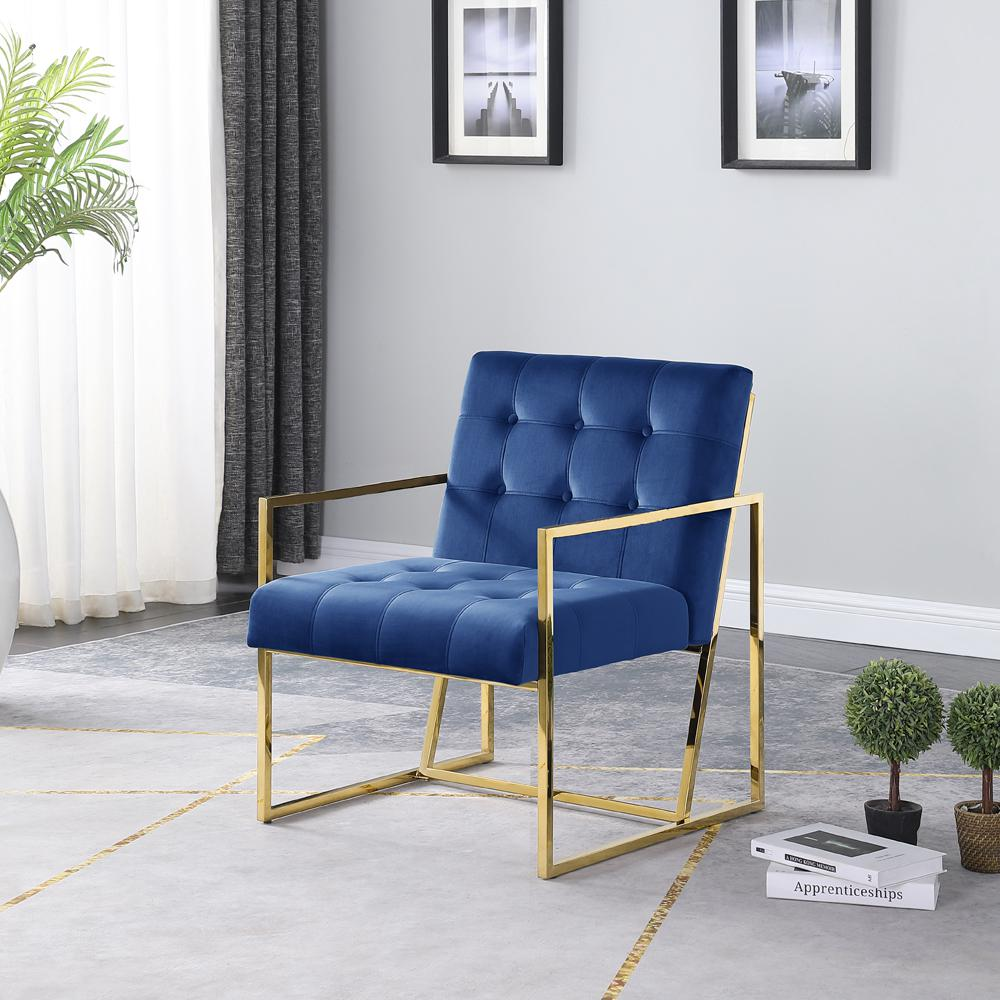 Boho Aesthetic Beethoven Velvet Accent Chair in Blue/Gold Plated | Biophilic Design Airbnb Decor Furniture 