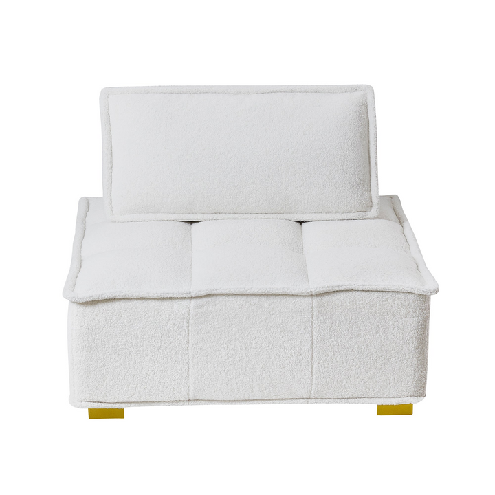 Boho Aesthetic Lille | Modern Luxury White Plush Lazy sofa Ottoman with gold wooden legs | Biophilic Design Airbnb Decor Furniture 