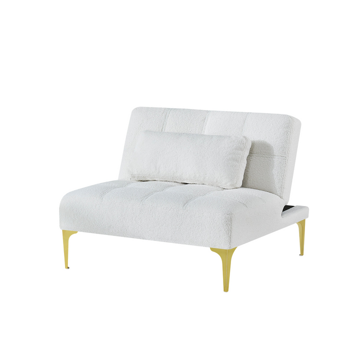 Boho Aesthetic La Rouen | White Convertible sofa bed futon with gold metal legs teddy fabric | Biophilic Design Airbnb Decor Furniture 