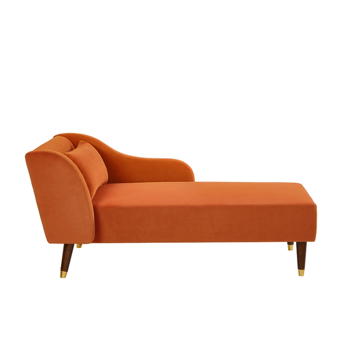 Boho Aesthetic Modern Chaise Lounge Chair Velvet Upholstery (Orange) | Biophilic Design Airbnb Decor Furniture 