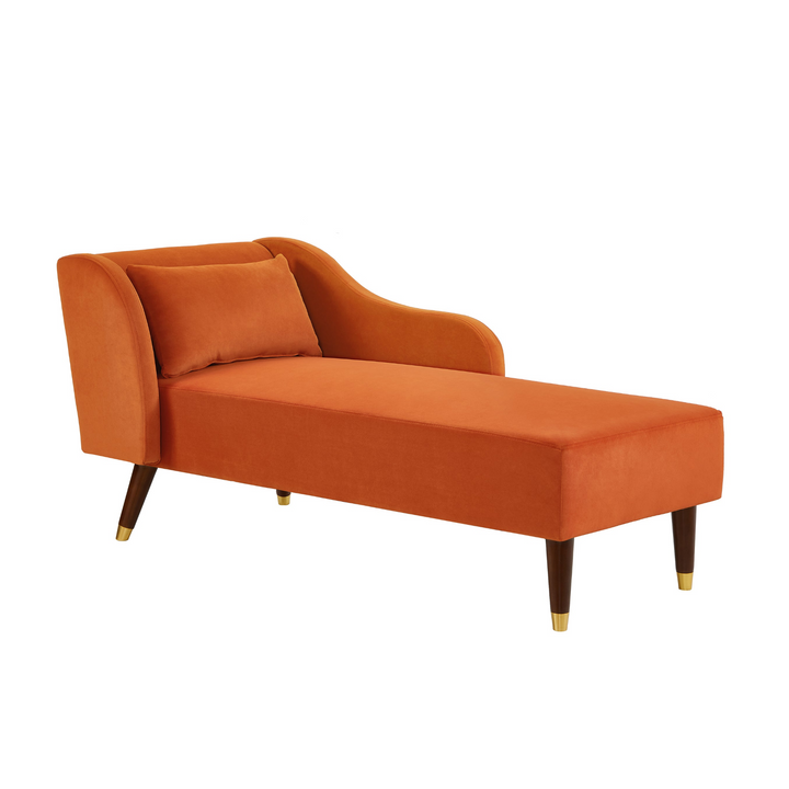 Boho Aesthetic Modern Chaise Lounge Chair Velvet Upholstery (Orange) | Biophilic Design Airbnb Decor Furniture 