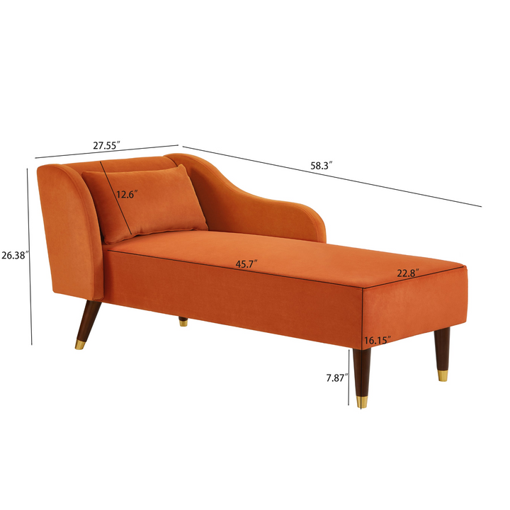 Boho Aesthetic Modern Chaise Lounge Chair Velvet Upholstery (Orange) | Biophilic Design Airbnb Decor Furniture 