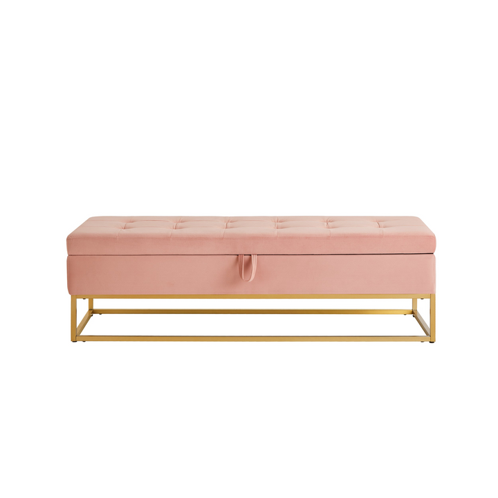 Boho Aesthetic Bed Bench Metal Base with Storage Pink Velvet | Biophilic Design Airbnb Decor Furniture 