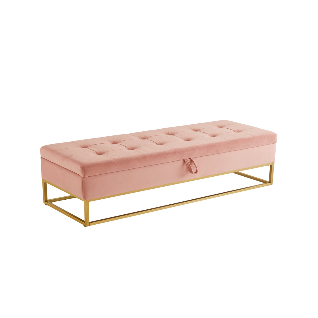 Boho Aesthetic Bed Bench Metal Base with Storage Pink Velvet | Biophilic Design Airbnb Decor Furniture 