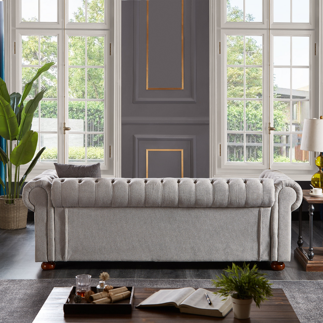 Boho Aesthetic Chesterfield Modern Italian Sofa (Light Grey) | Biophilic Design Airbnb Decor Furniture 