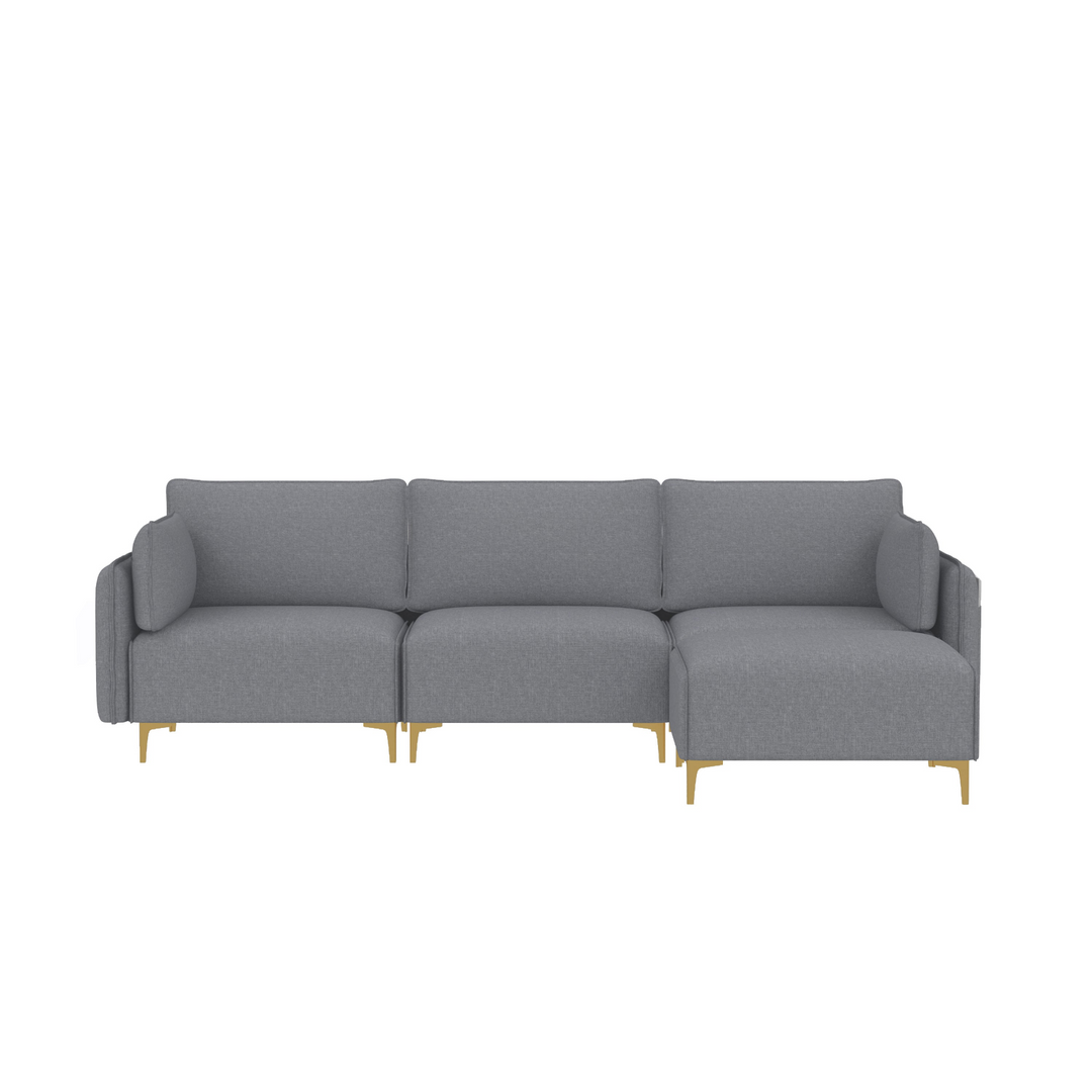 Boho Aesthetic L Shape Sectional Sofa with USB Grey Fabric | Biophilic Design Airbnb Decor Furniture 