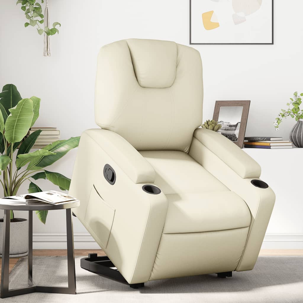 Boho Aesthetic Stand up Recliner Chair Cream Faux Leather | Biophilic Design Airbnb Decor Furniture 