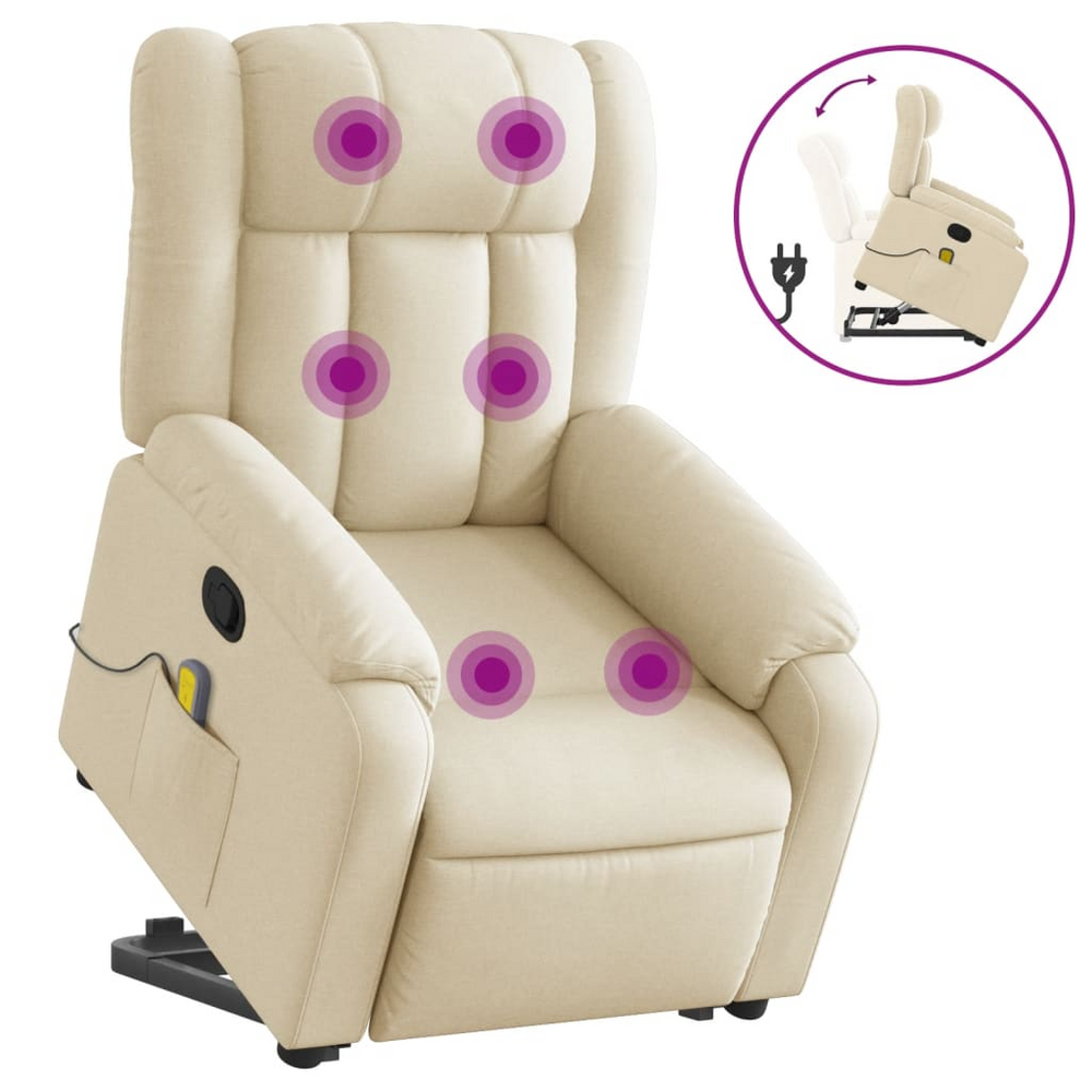 Boho Aesthetic Modern Massage Recliner Chair Cream Fabric | Biophilic Design Airbnb Decor Furniture 