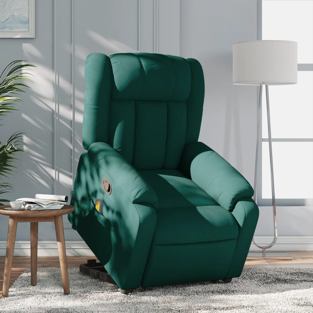 Boho Aesthetic Stand up Massage Recliner Chair Dark Green Fabric | Biophilic Design Airbnb Decor Furniture 