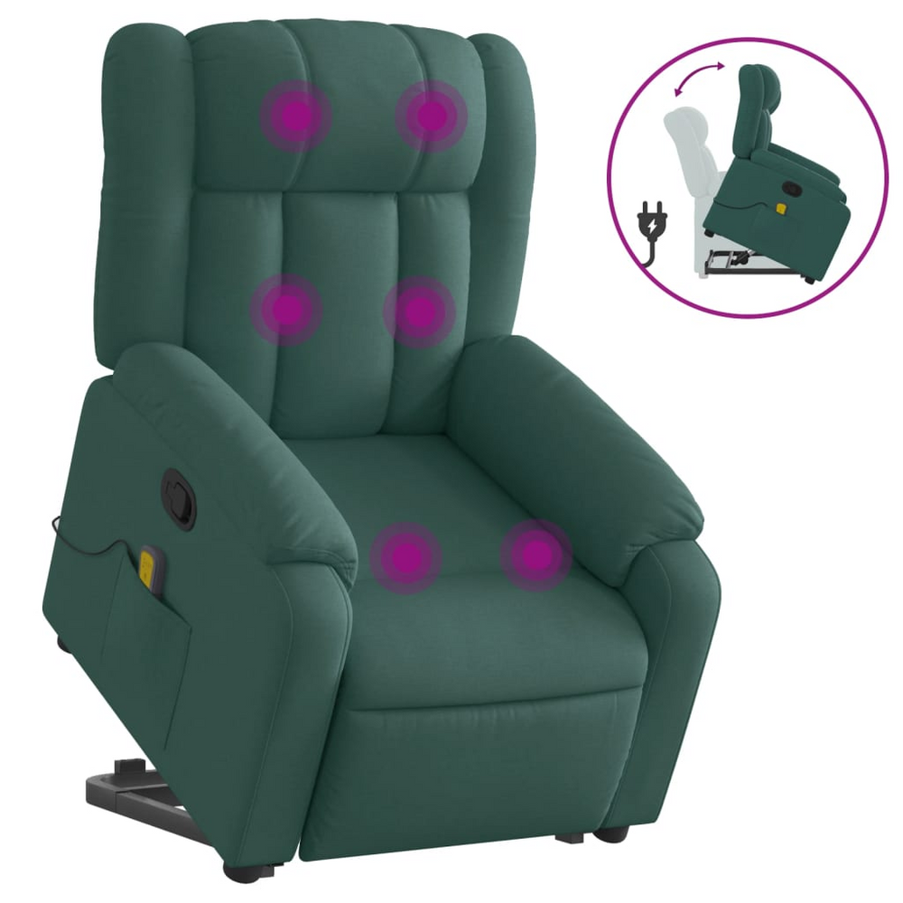 Boho Aesthetic Stand up Massage Recliner Chair Dark Green Fabric | Biophilic Design Airbnb Decor Furniture 