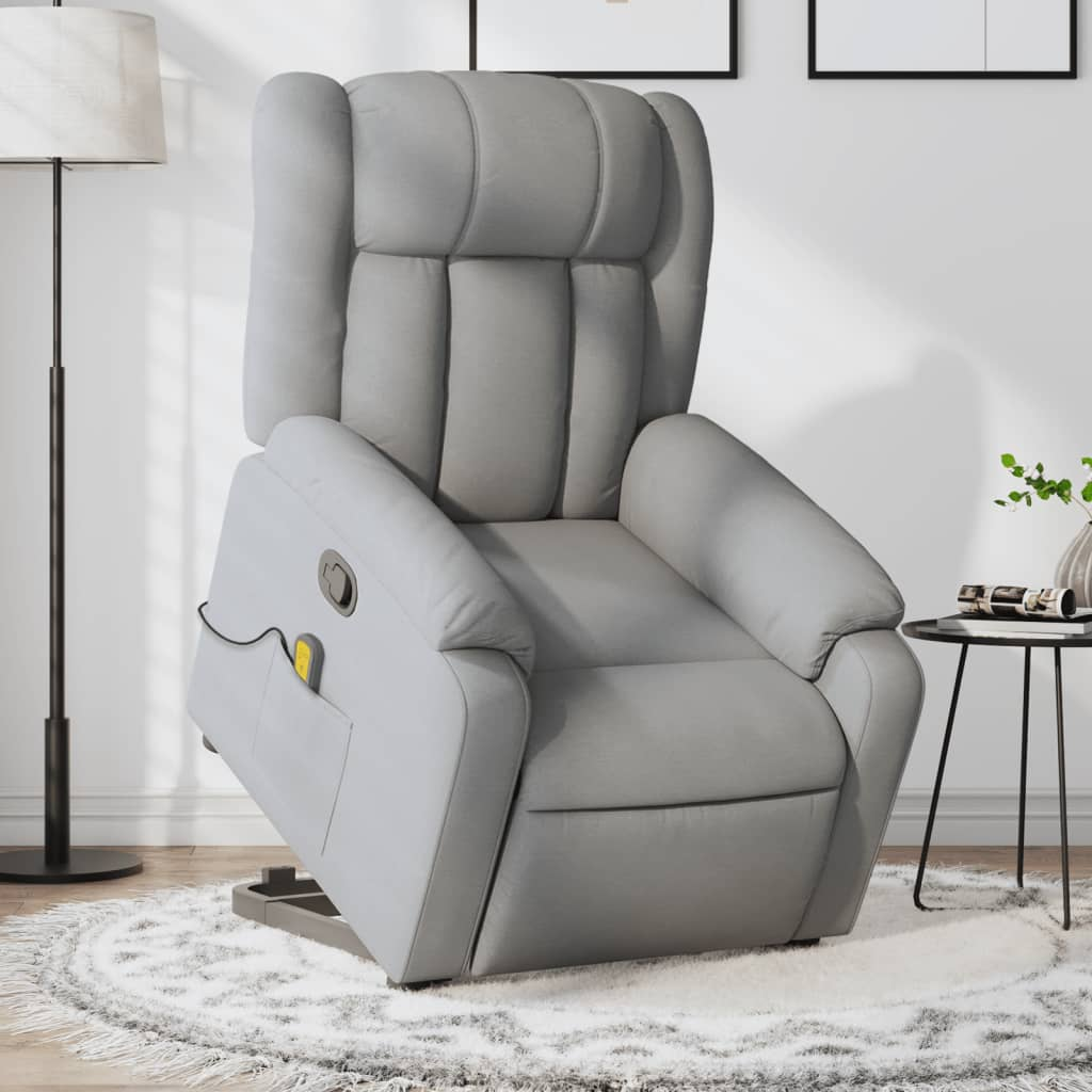 Boho Aesthetic Stand up Massage Recliner Chair Light Gray Fabric | Biophilic Design Airbnb Decor Furniture 