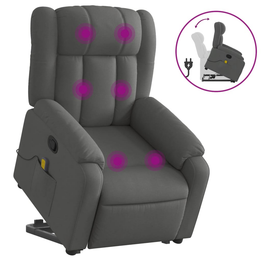 Boho Aesthetic Stand up Massage Recliner Chair Dark Gray Fabric | Biophilic Design Airbnb Decor Furniture 