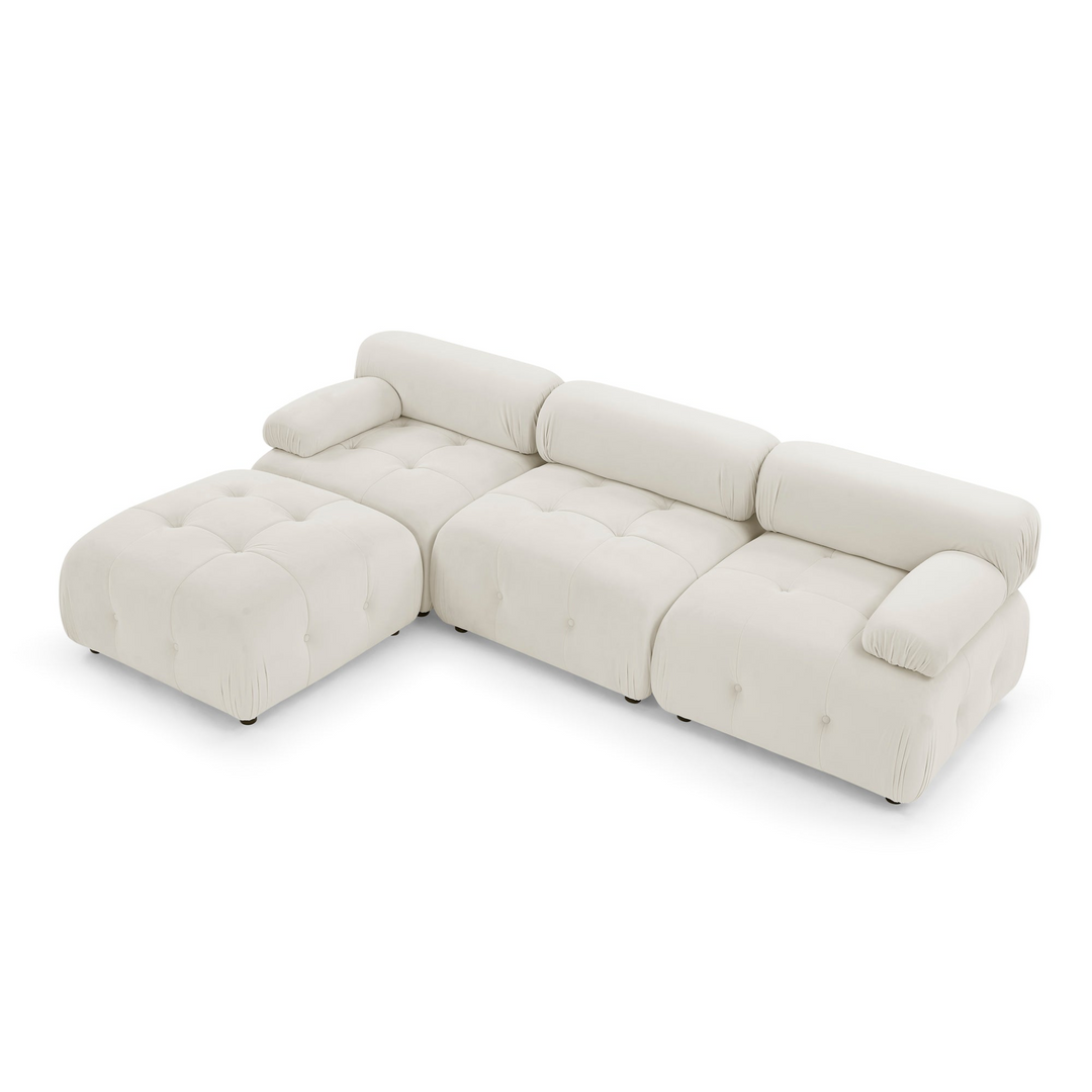 Boho Aesthetic Clermont-Ferrand | White Plush Modular Modern Luxury Button Tufted L Shaped Couch Sectional Sofa, with Reversible Ottoman | Biophilic Design Airbnb Decor Furniture 