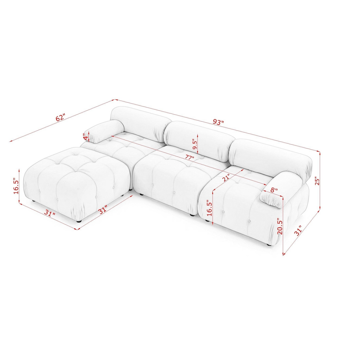 Boho Aesthetic Clermont-Ferrand | White Plush Modular Modern Luxury Button Tufted L Shaped Couch Sectional Sofa, with Reversible Ottoman | Biophilic Design Airbnb Decor Furniture 