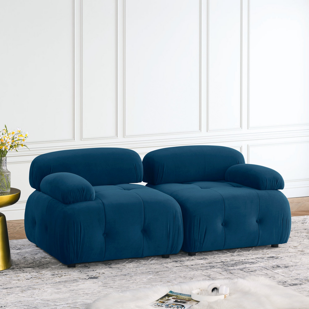 Boho Aesthetic Le Clermont-Ferrand | Blue Modular Modern Luxury Button Tufted L Shaped Couch Sectional Sofa, with Reversible Ottoman | Biophilic Design Airbnb Decor Furniture 