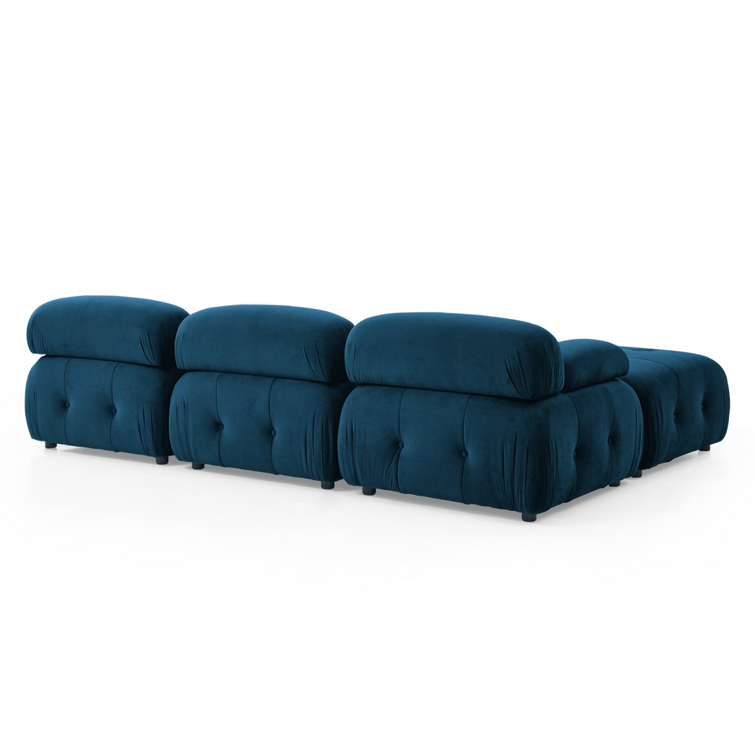 Boho Aesthetic Le Clermont-Ferrand | Blue Modular Modern Luxury Button Tufted L Shaped Couch Sectional Sofa, with Reversible Ottoman | Biophilic Design Airbnb Decor Furniture 