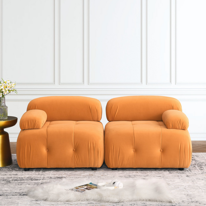 Boho Aesthetic Clermont-Ferrand | Orange Modular Modern Luxury Button Tufted L Shaped Couch Sectional Sofa, with Reversible Ottoman | Biophilic Design Airbnb Decor Furniture 