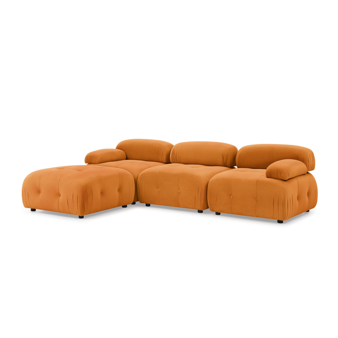 Boho Aesthetic Clermont-Ferrand | Orange Modular Modern Luxury Button Tufted L Shaped Couch Sectional Sofa, with Reversible Ottoman | Biophilic Design Airbnb Decor Furniture 