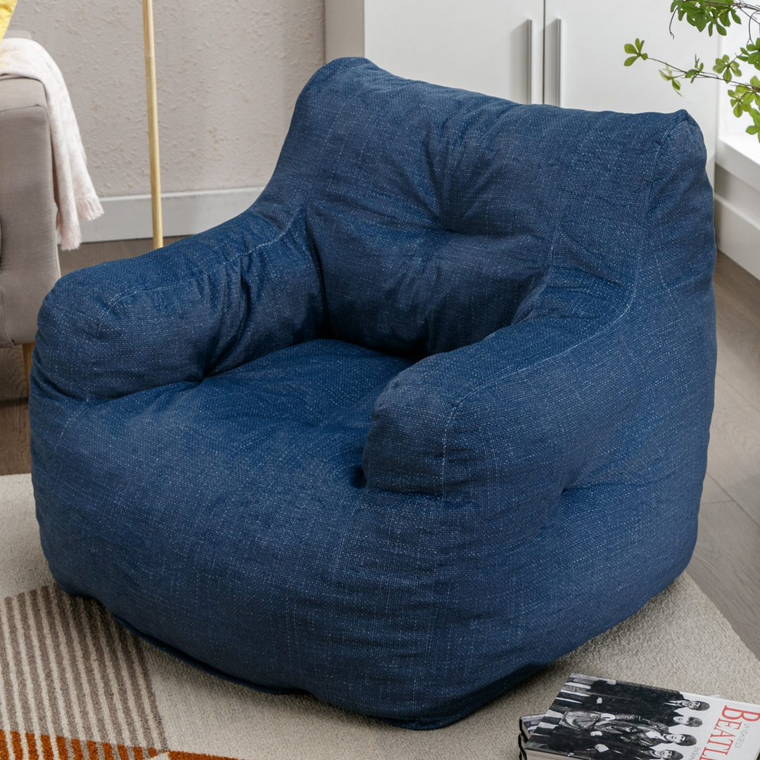 Boho Aesthetic Soft Cotton Linen Fabric Bean Bag Chair Filled With Memory Sponge,Blue | Biophilic Design Airbnb Decor Furniture 