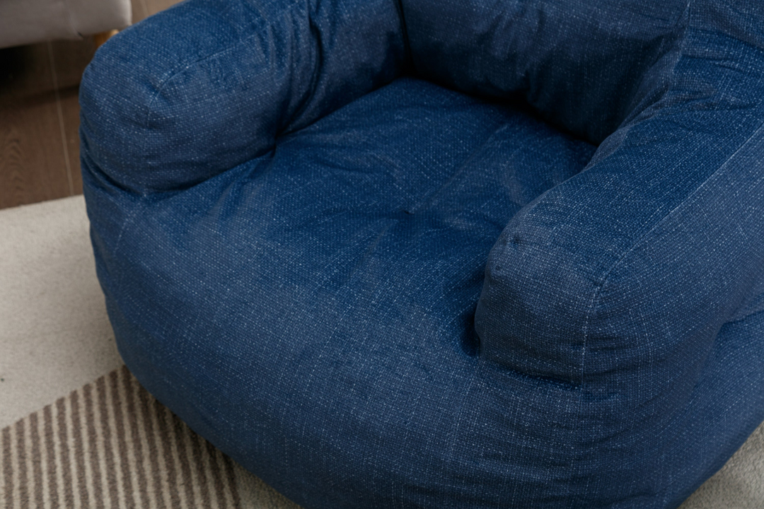 Boho Aesthetic Soft Cotton Linen Fabric Bean Bag Chair Filled With Memory Sponge,Blue | Biophilic Design Airbnb Decor Furniture 