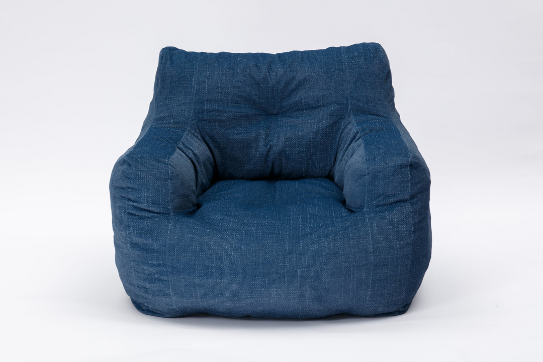 Boho Aesthetic Soft Cotton Linen Fabric Bean Bag Chair Filled With Memory Sponge,Blue | Biophilic Design Airbnb Decor Furniture 