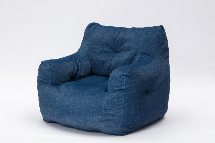 Boho Aesthetic Soft Cotton Linen Fabric Bean Bag Chair Filled With Memory Sponge,Blue | Biophilic Design Airbnb Decor Furniture 