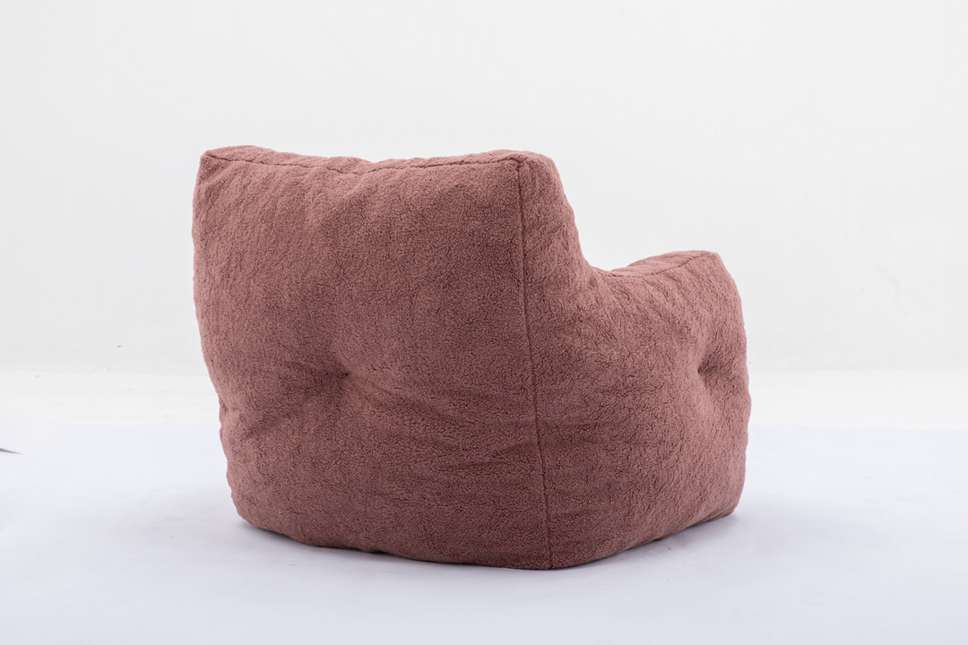 Boho Aesthetic Soft Tufted Foam Bean Bag Chair With Teddy Fabric Bean Paste Red | Biophilic Design Airbnb Decor Furniture 