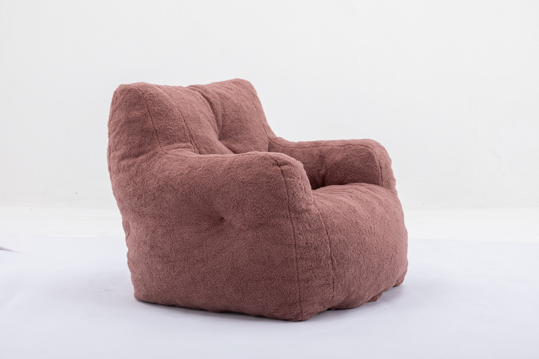 Boho Aesthetic Soft Tufted Foam Bean Bag Chair With Teddy Fabric Bean Paste Red | Biophilic Design Airbnb Decor Furniture 