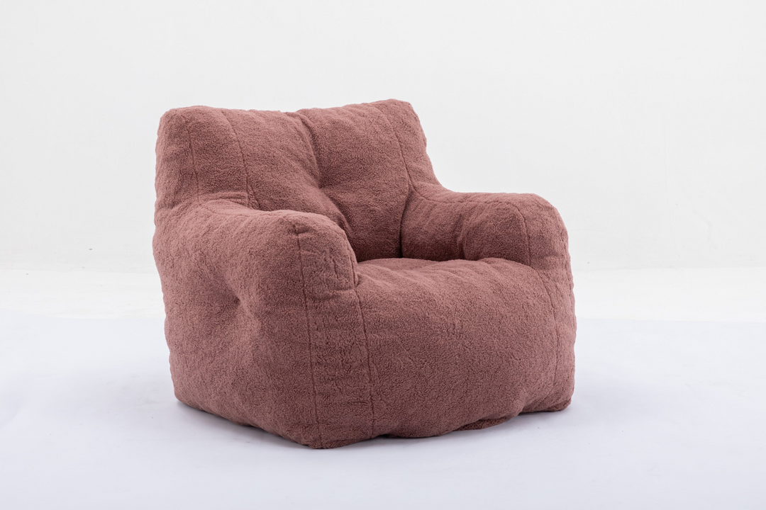 Boho Aesthetic Soft Tufted Foam Bean Bag Chair With Teddy Fabric Bean Paste Red | Biophilic Design Airbnb Decor Furniture 