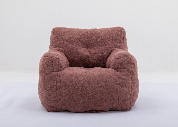 Boho Aesthetic Soft Tufted Foam Bean Bag Chair With Teddy Fabric Bean Paste Red | Biophilic Design Airbnb Decor Furniture 