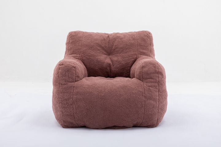 Boho Aesthetic Soft Tufted Foam Bean Bag Chair With Teddy Fabric Bean Paste Red | Biophilic Design Airbnb Decor Furniture 