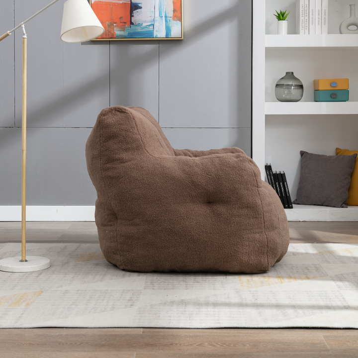 Boho Aesthetic Soft Tufted Foam Bean Bag Chair With Teddy Fabric Coffee Brown | Biophilic Design Airbnb Decor Furniture 