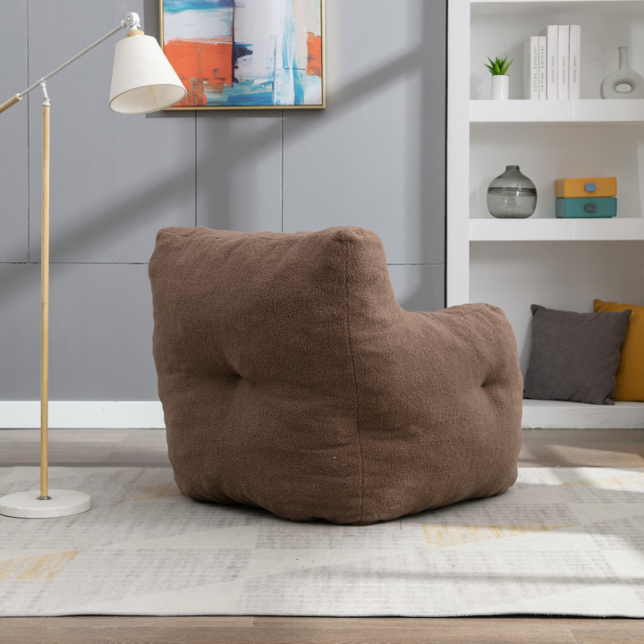 Boho Aesthetic Soft Tufted Foam Bean Bag Chair With Teddy Fabric Coffee Brown | Biophilic Design Airbnb Decor Furniture 