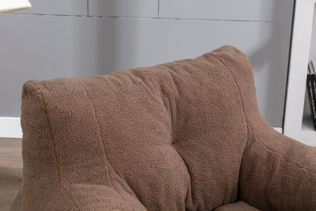 Boho Aesthetic Soft Tufted Foam Bean Bag Chair With Teddy Fabric Coffee Brown | Biophilic Design Airbnb Decor Furniture 