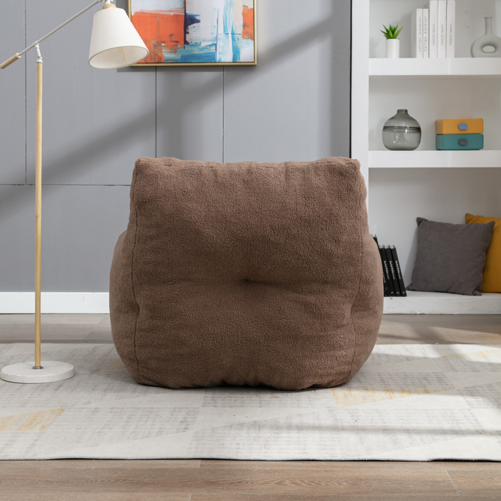 Boho Aesthetic Soft Tufted Foam Bean Bag Chair With Teddy Fabric Coffee Brown | Biophilic Design Airbnb Decor Furniture 