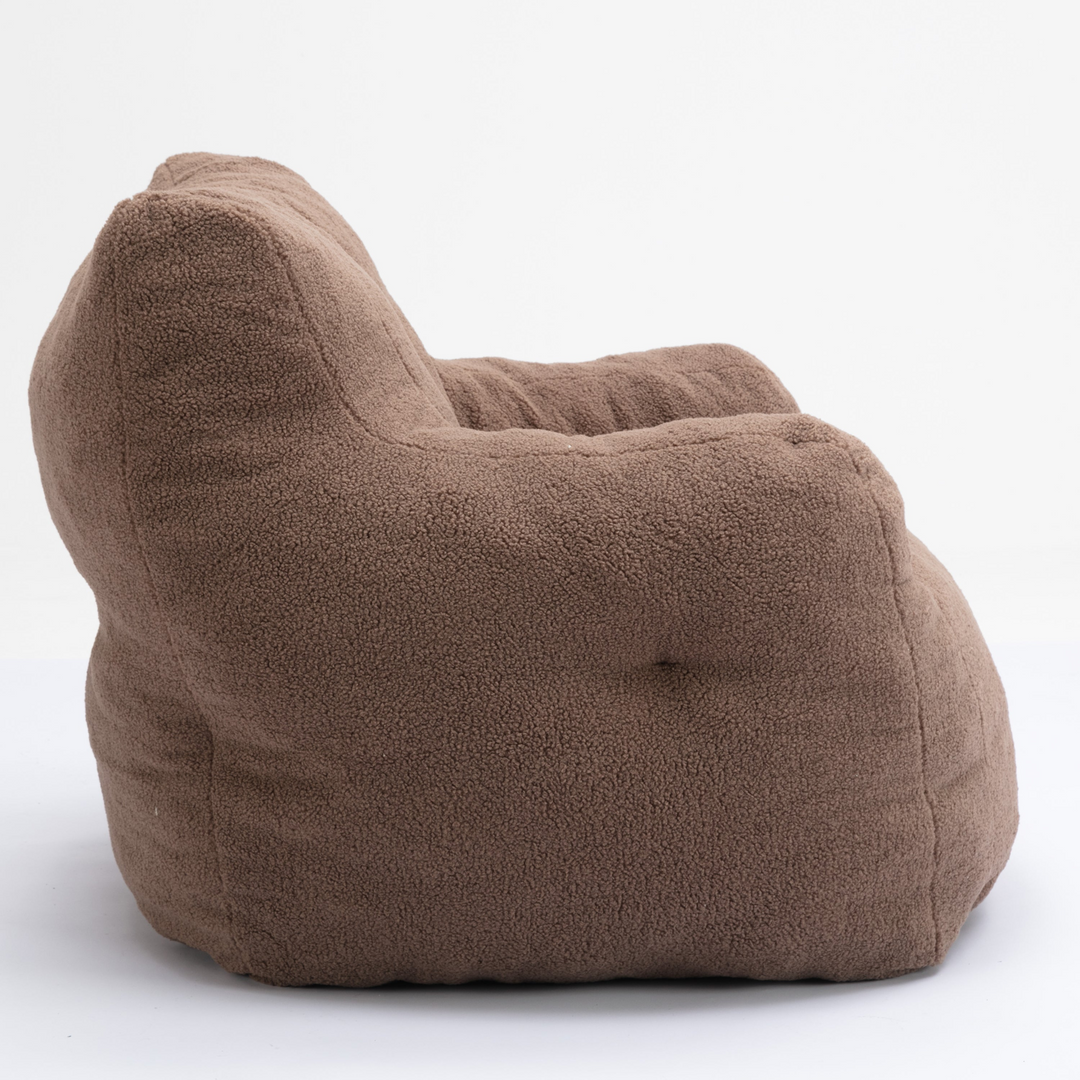 Boho Aesthetic Soft Tufted Foam Bean Bag Chair With Teddy Fabric Coffee Brown | Biophilic Design Airbnb Decor Furniture 