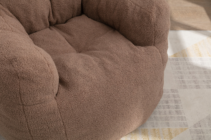 Boho Aesthetic Soft Tufted Foam Bean Bag Chair With Teddy Fabric Coffee Brown | Biophilic Design Airbnb Decor Furniture 