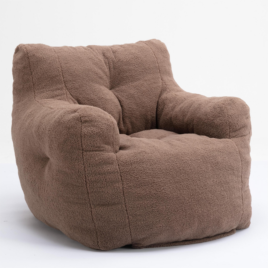 Boho Aesthetic Soft Tufted Foam Bean Bag Chair With Teddy Fabric Coffee Brown | Biophilic Design Airbnb Decor Furniture 