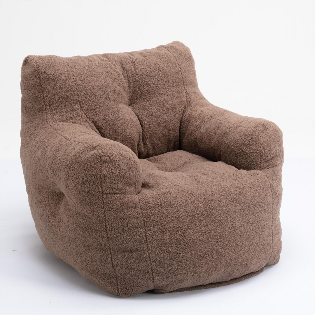 Boho Aesthetic Soft Tufted Foam Bean Bag Chair With Teddy Fabric Coffee Brown | Biophilic Design Airbnb Decor Furniture 