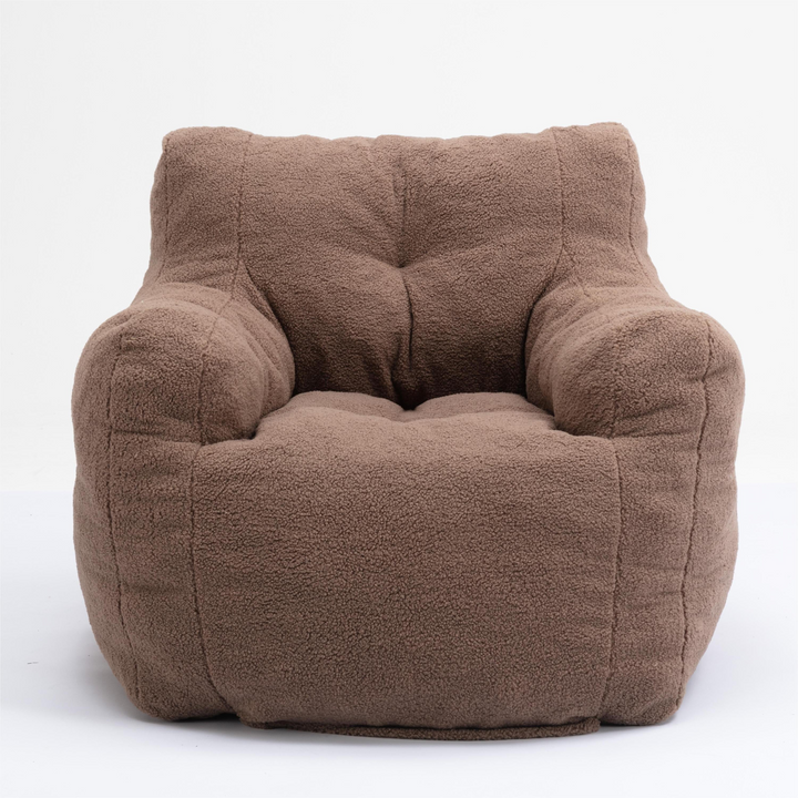 Boho Aesthetic Soft Tufted Foam Bean Bag Chair With Teddy Fabric Coffee Brown | Biophilic Design Airbnb Decor Furniture 