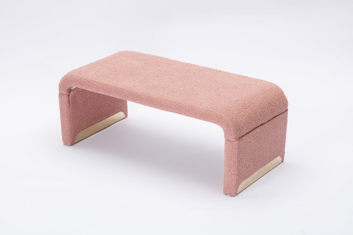 Boho Aesthetic New Boucle Fabric Loveseat Ottoman Footstool Bedroom Bench Shoe Bench With Gold Metal Legs,Coffee Pink | Biophilic Design Airbnb Decor Furniture 
