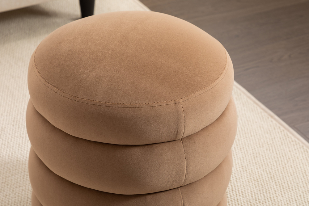 Boho Aesthetic 006-Soft Velvet  Round Ottoman Footrest Stool,Coffee | Biophilic Design Airbnb Decor Furniture 